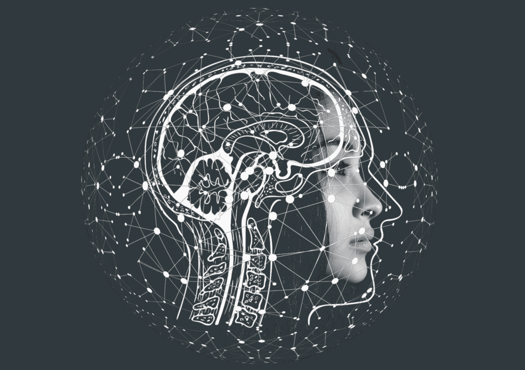 Graphic of an individual demonstrating artificial intelligence and how it works at a Fintech company.